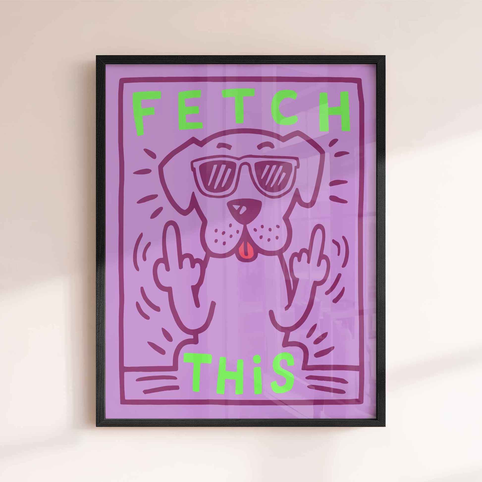 Fetch This Poster – Funny Dog Print • Cheeky Retro Wall Art • Sassy Purple & Green Dog Lover Gift • Trendy Funny Animal Poster