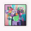 floral canvas wall art, abstract flower print, vibrant home decor, urban wall art, colorful art gift,