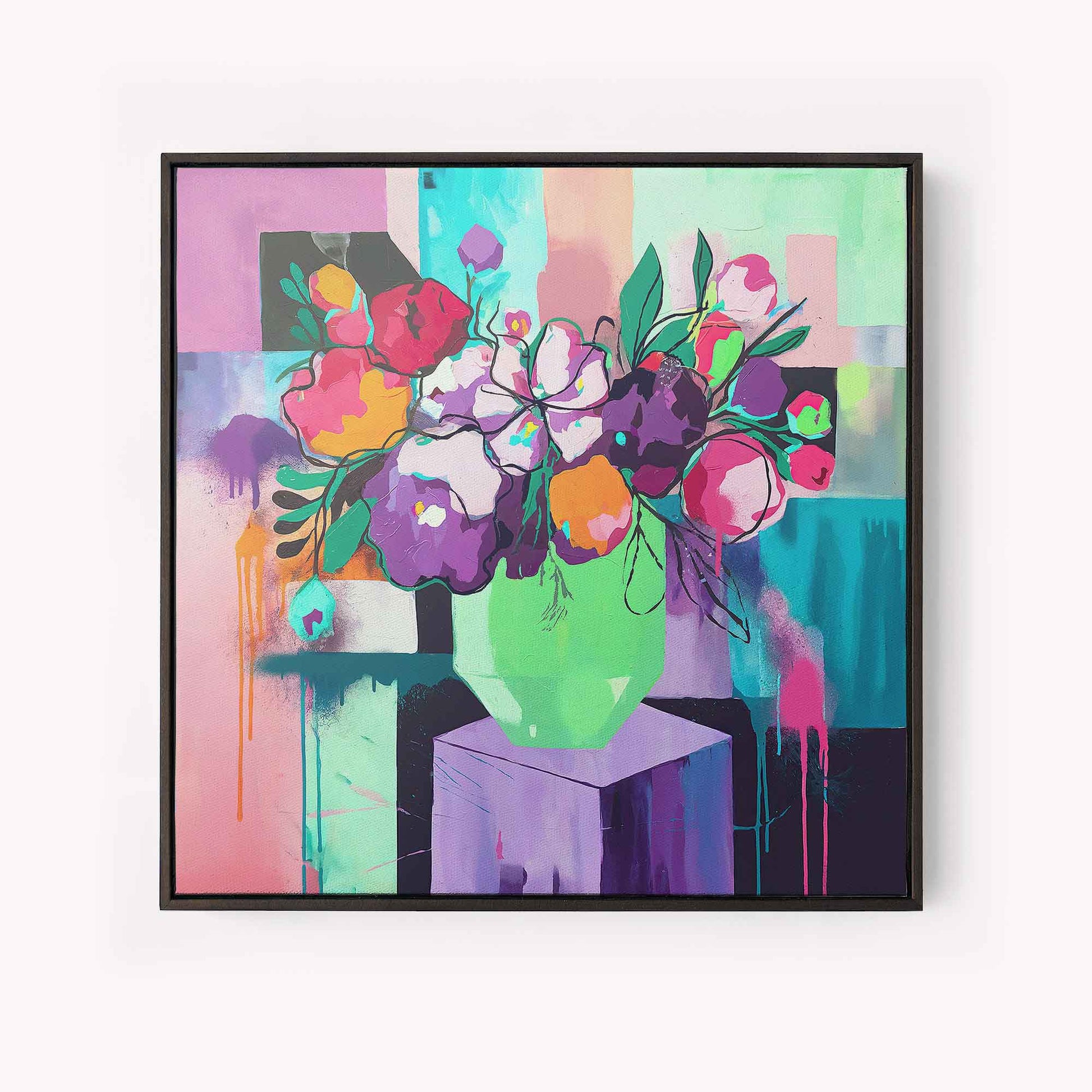 floral canvas wall art, abstract flower print, vibrant home decor, urban wall art, colorful art gift,