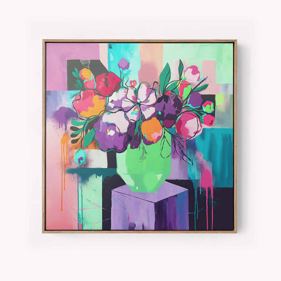 floral canvas wall art, abstract flower print, vibrant home decor, urban wall art, colorful art gift,