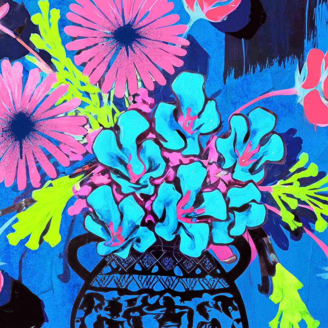 Dreamed in Neon is a bold floral canvas print from the Urban Maximalism collection. Vibrant colour, modern abstraction, and statement art for contemporary interiors.