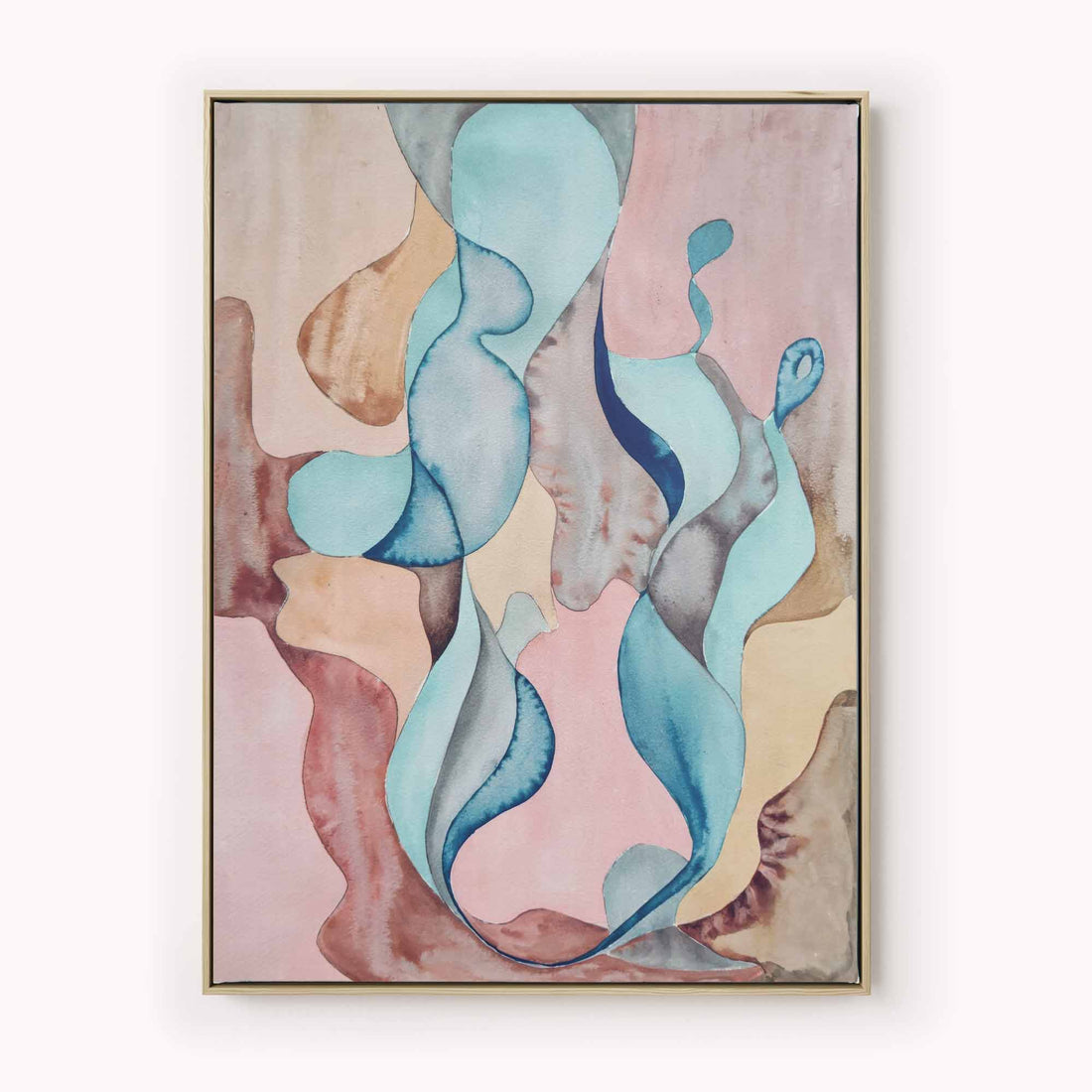 Neutral tones Abstract Canvas Wall Art with Blue, Pink, and Beige Shapes by Afterhours Gallery