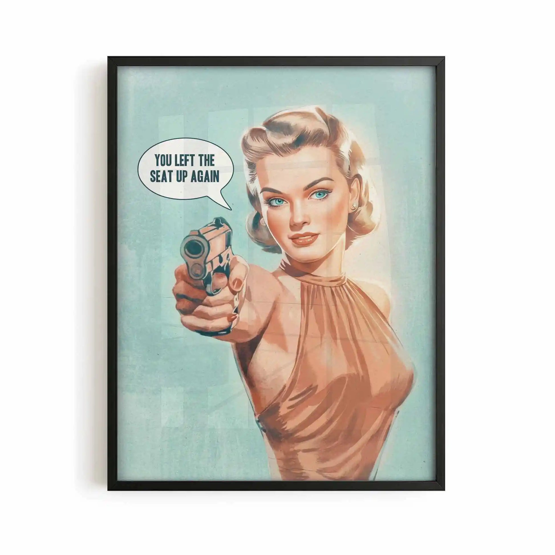 Funny bathroom wall art featuring a cheeky retro design perfect for guest bathrooms, downstairs toilets, and vintage-inspired spaces.