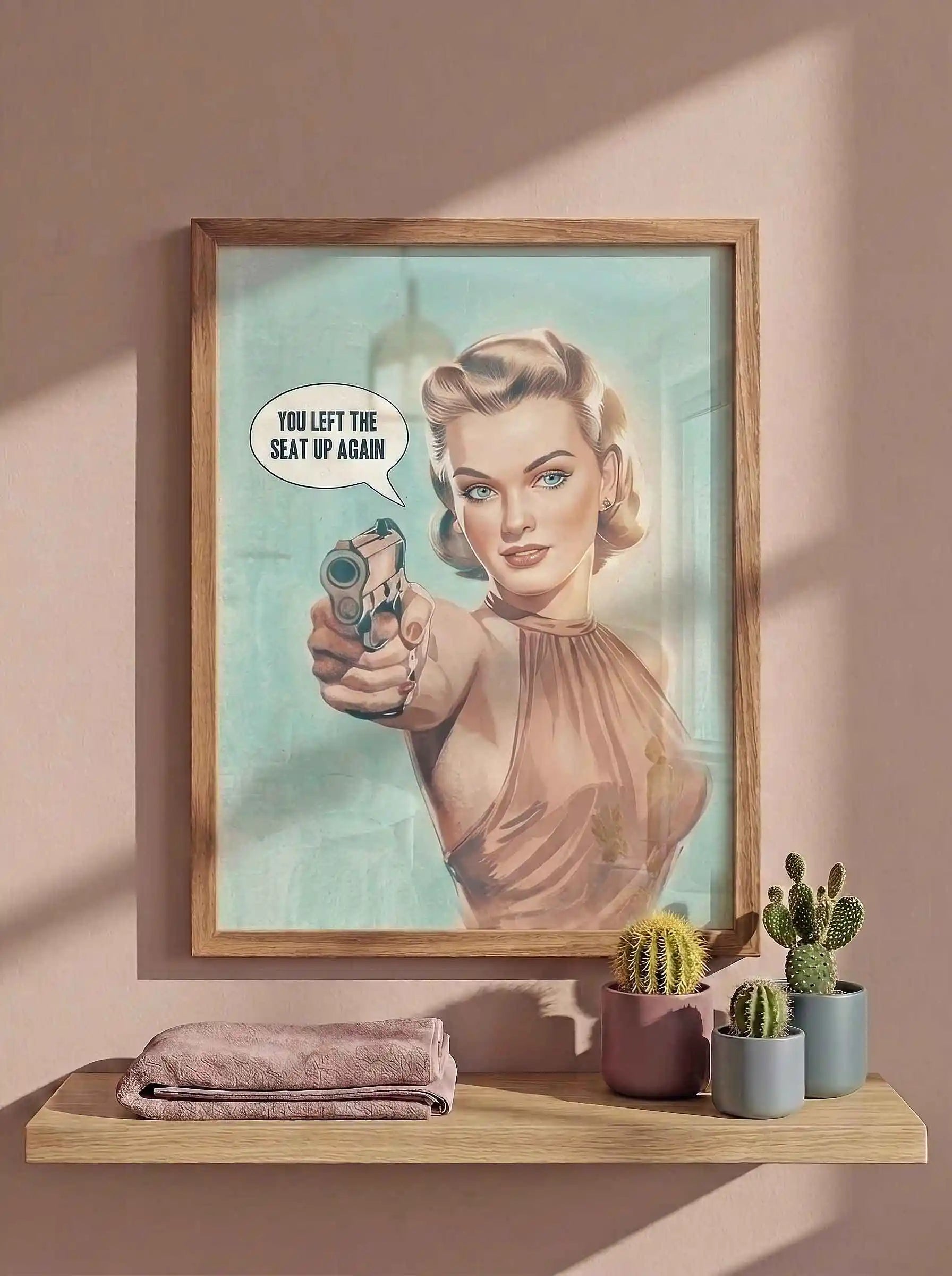 Funny Bathroom Wall Art – You Left The Seat Up Retro Toilet Print