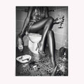 Party girl on toilet in bathroom trendy black and white wall art print - Afterhours Gallery Prints