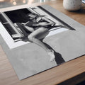 poster detail print featuring a girl reading a book at a french window artwork with monochrome tones and luxury French New Wave vibe. by AfterHours Gallery