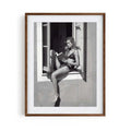 black framed poster print featuring window seat artwork with monochrome tones and luxury bedroom aesthetic by AfterHours Gallery