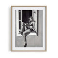 black framed poster print featuring window seat artwork with monochrome tones and luxury bedroom aesthetic by AfterHours Gallery