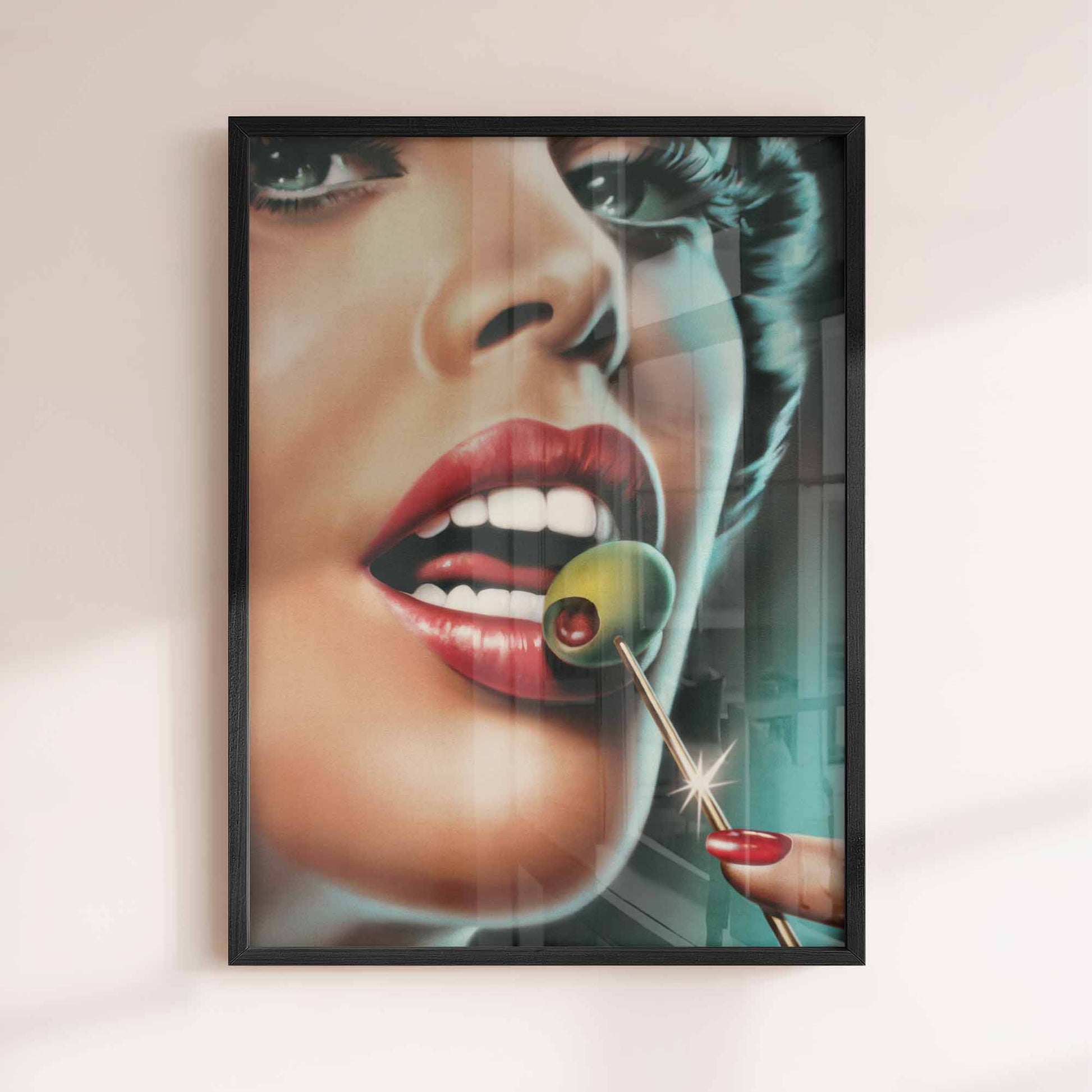 Dirty Martini Olive framed print black  - Afterhours Gallery