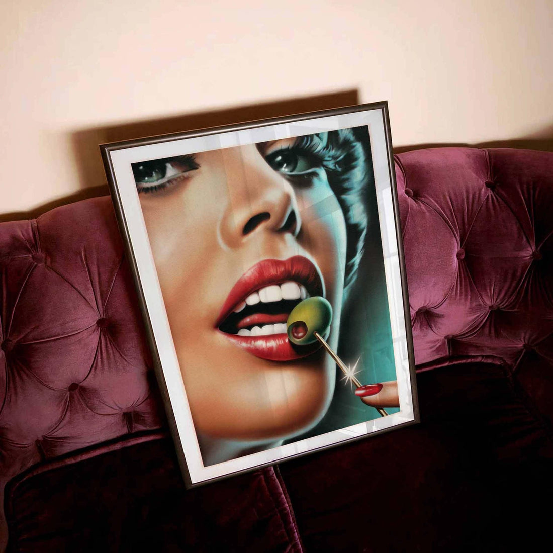 Dirty Martini Olive framed print black  - Afterhours Gallery