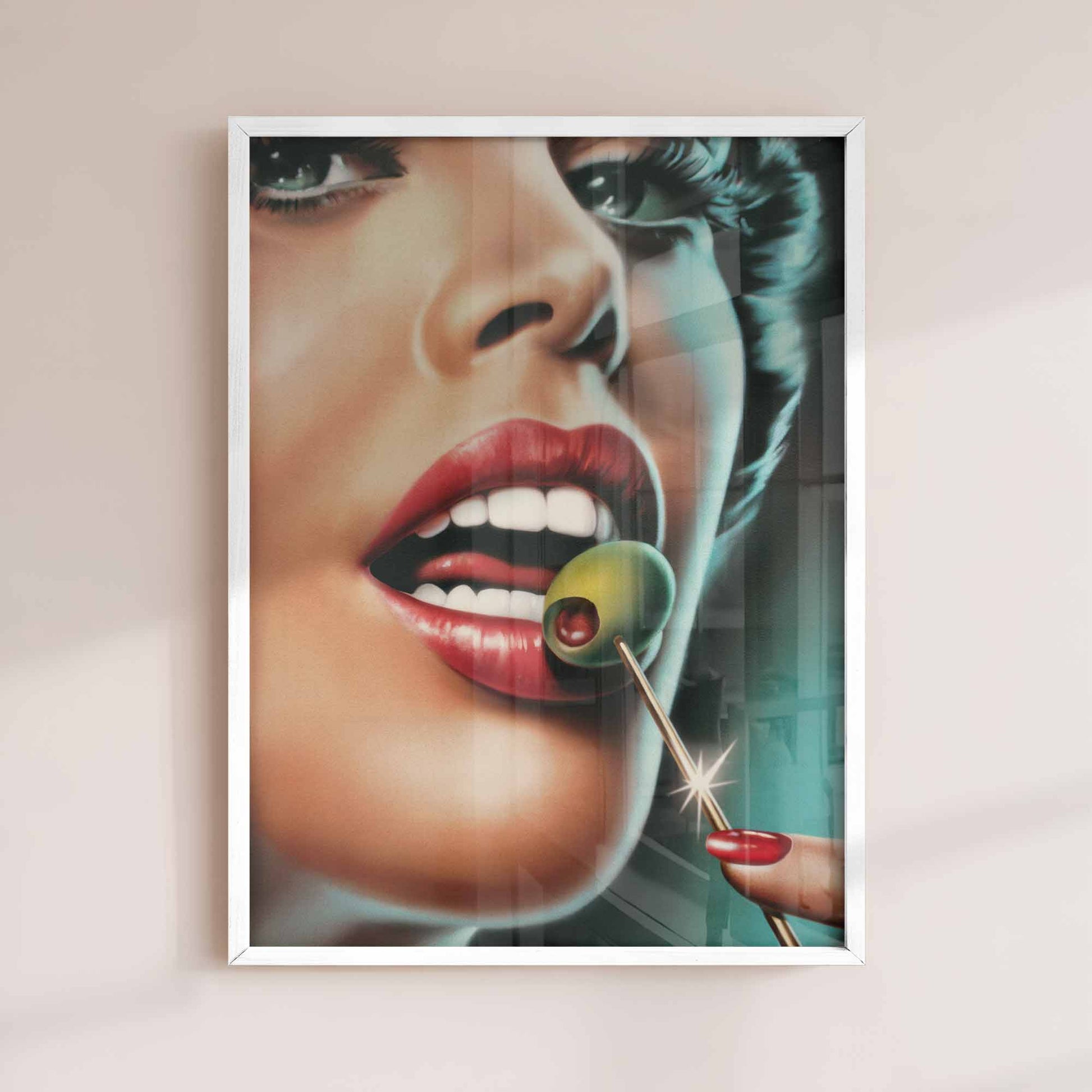 Dirty Martini Olive framed print white  Afterhours Gallery