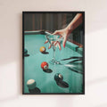 Retro Pool Table Wall Art, Martini Cocktail Poster, Bar Cart Decor, Vintage Glam black frame print