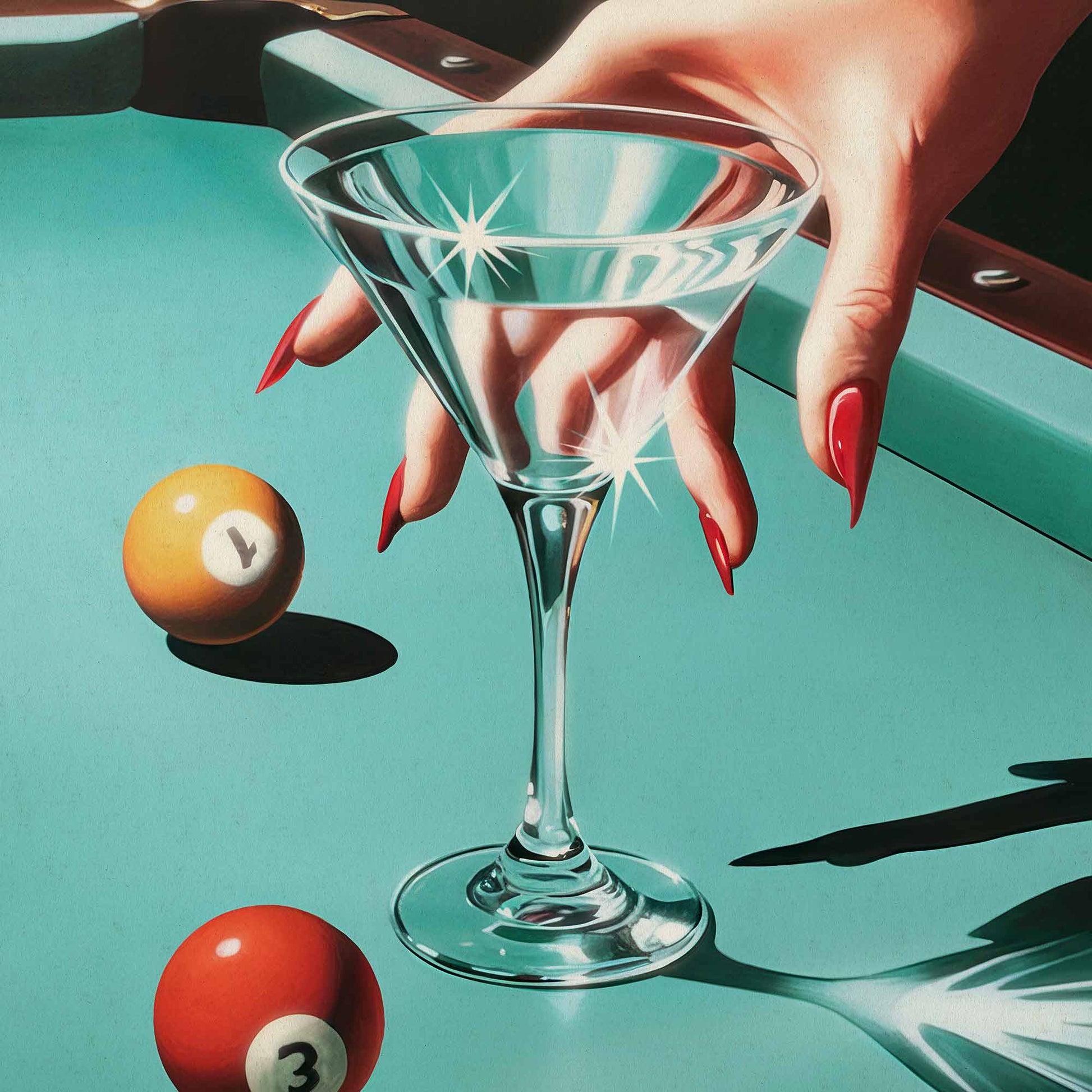 Retro Pool Table Wall Art, Martini Cocktail Poster, Bar Cart Decor, Vintage Glam Print detail
