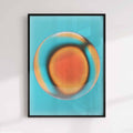 A trendy modern abstract wall art framed print. featuring a luminous gradient sphere. 