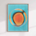 A trendy modern abstract wall art framed print. featuring a luminous gradient sphere. 