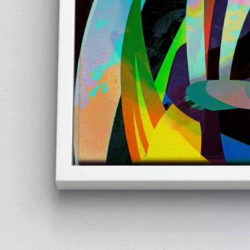 Red green blue art print in white framed canvas