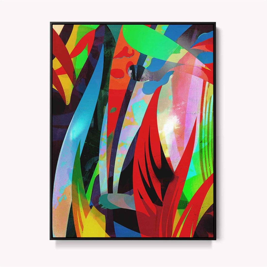 Red green blue art print in white framed canvas