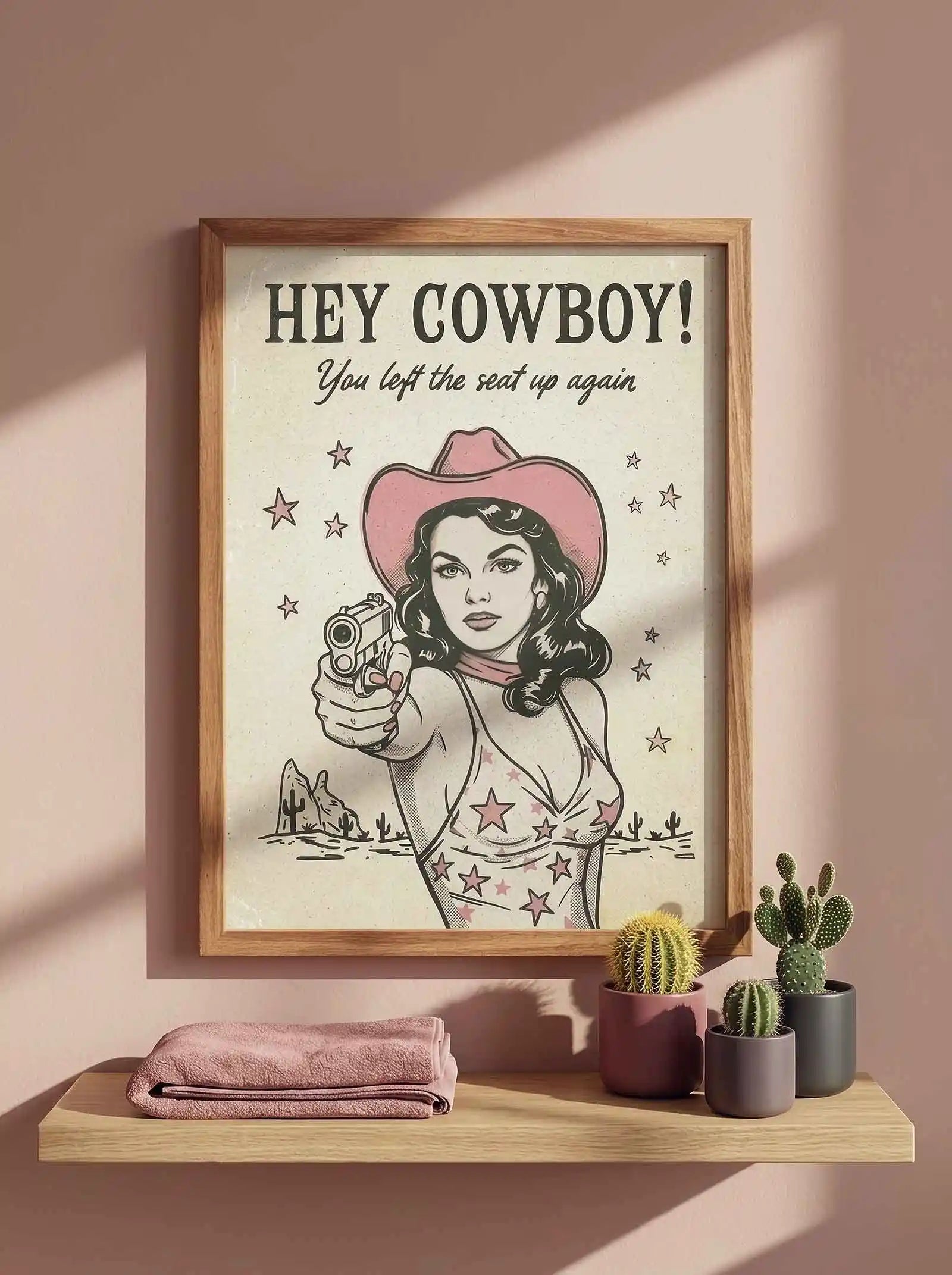 vintage western cowgirl bathroom wall art print. Funny toilet country rustic poster. Afterhours Gallery