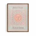 Inhale Peace, Exhale Stress mindfulness wall art print displayed in a minimalist brown frame with warm neutral tones.