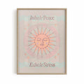 Inhale Peace, Exhale Stress mindfulness wall art print displayed in a minimalist oak frame with warm neutral tones.