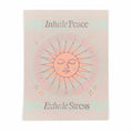Minimalist mindfulness wall art print reading Inhale Peace, Exhale Stress in soft ivory, cream, beige and blush neutral tones.
