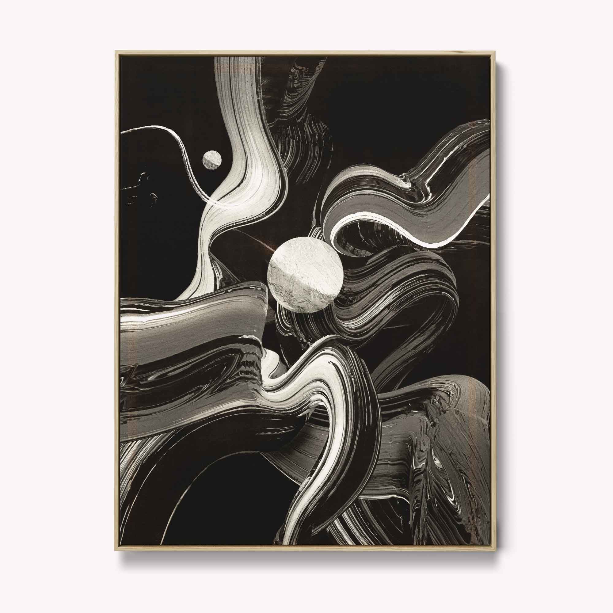 Modern ink painting print with oak fram