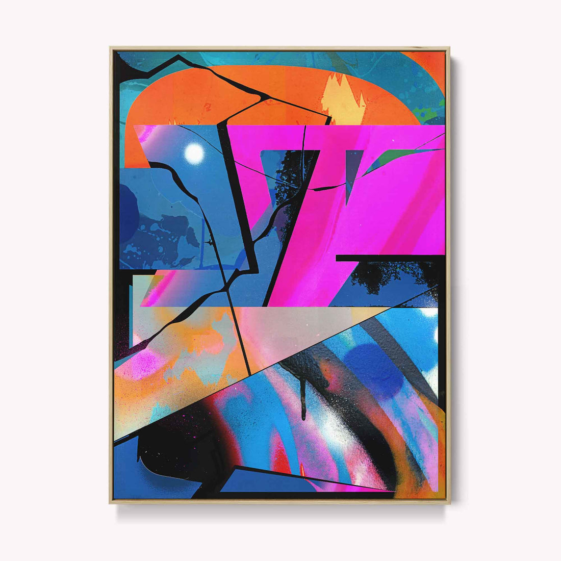 Oak framed canvas with colorful graffiti design