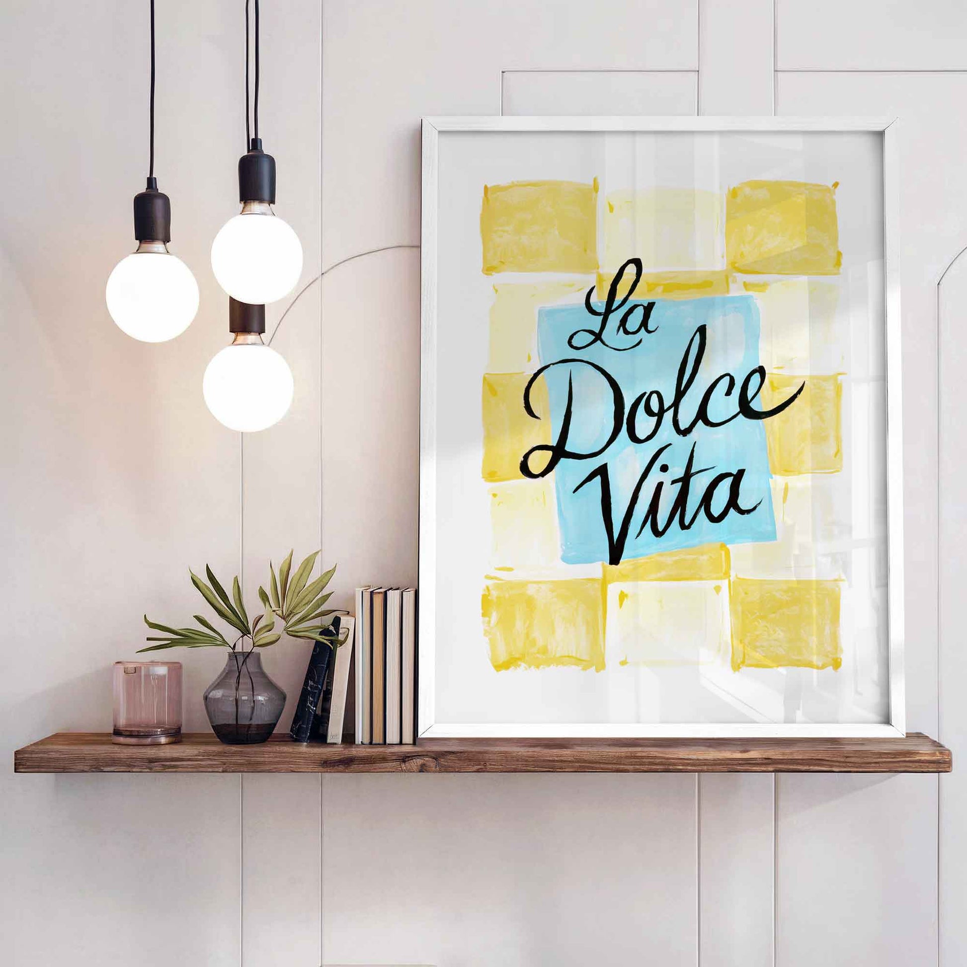 La Dolce Vita citrus typography kitchen print, Mid-century lemon artwork, Italian summer wall decor