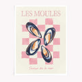 Les Moules French mussels kitchen poster, pastel seafood wall art, coastal chic kitchen print
