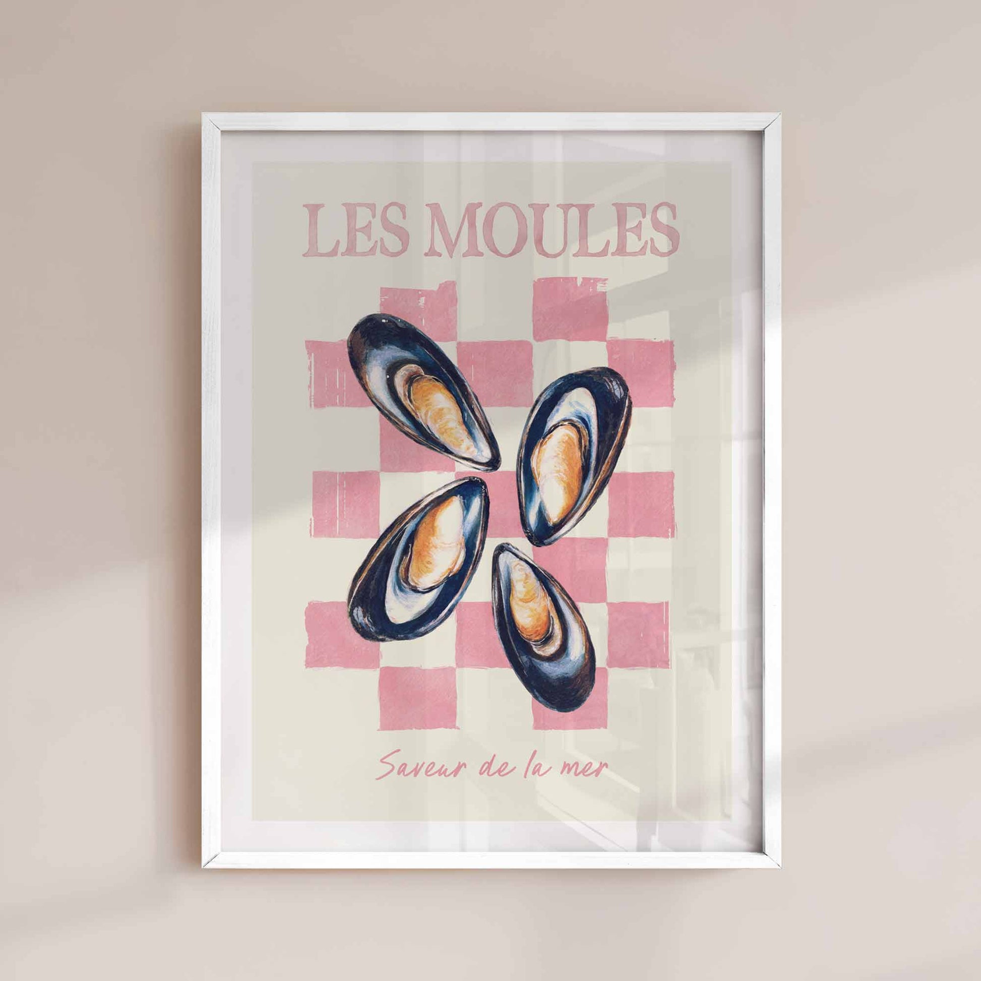Les Moules French Mussels Poster | Pastel Coastal Kitchen Wall Art | After Hours Gallery