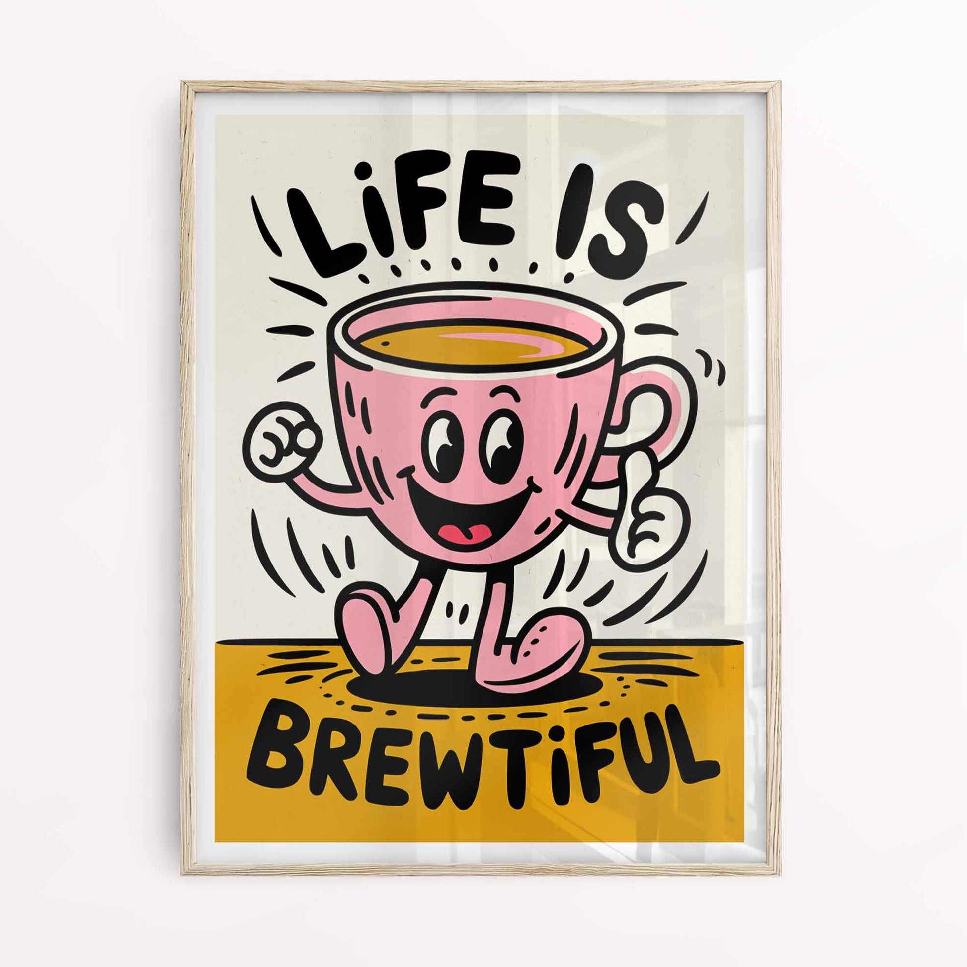 life is brewtiful oak frame pun print