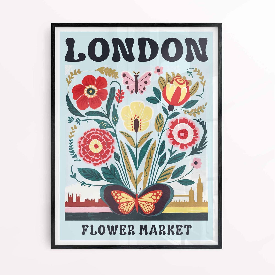 London print in black frame