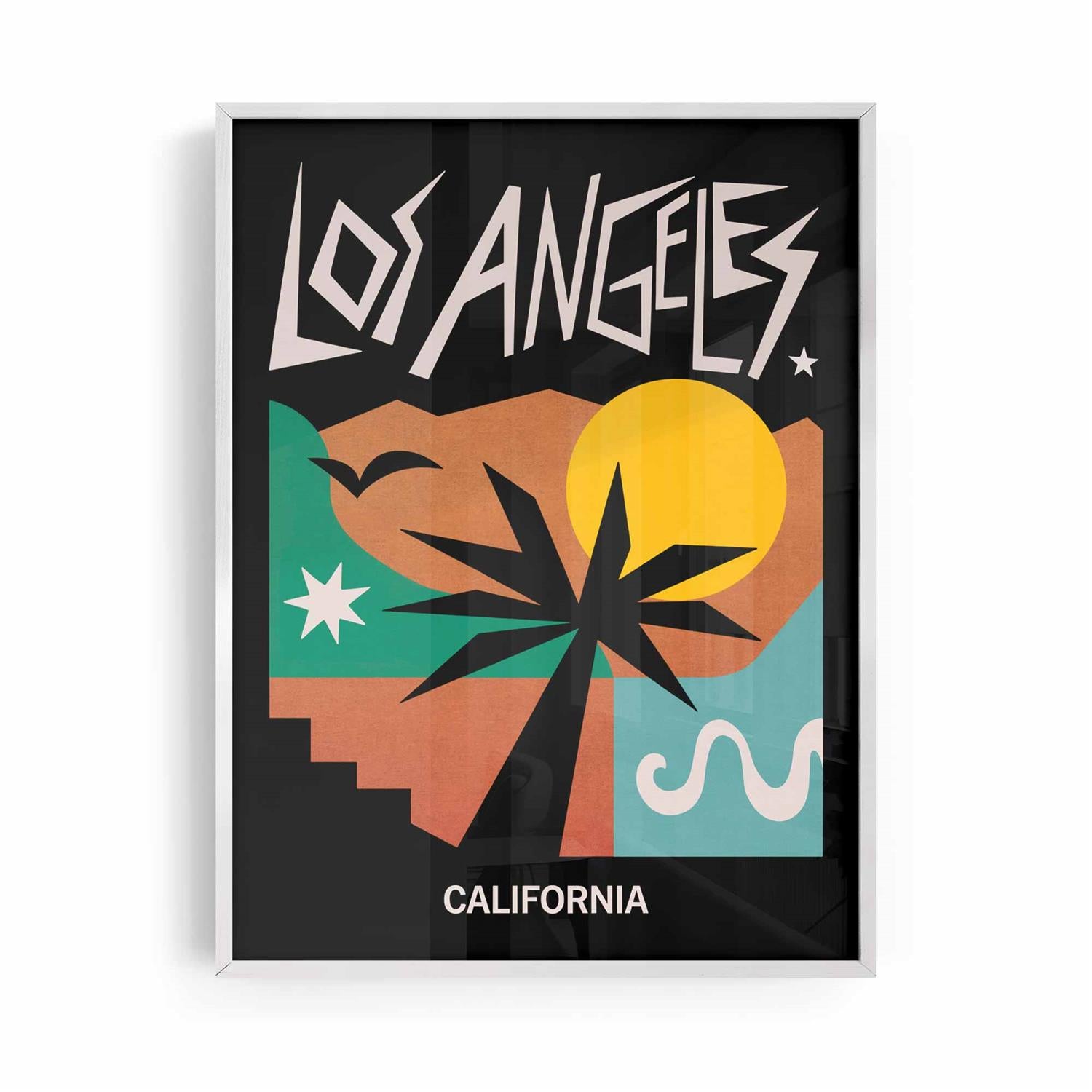 Los Angeles Travel Poster, California Wall Art Print, Retro LA Poster, West Coast Decor, Vintage Travel Poster, Palm Tree Framed Print