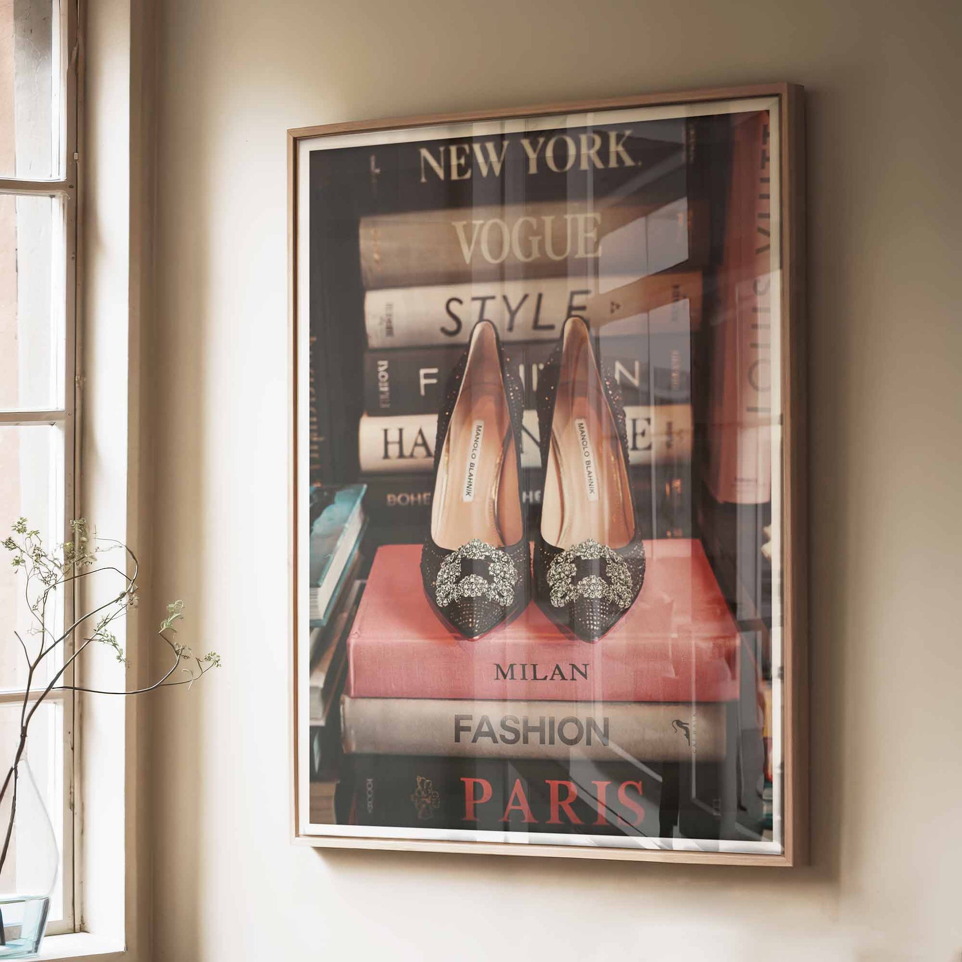 Luxury fashion wall art with pink and neutral tones