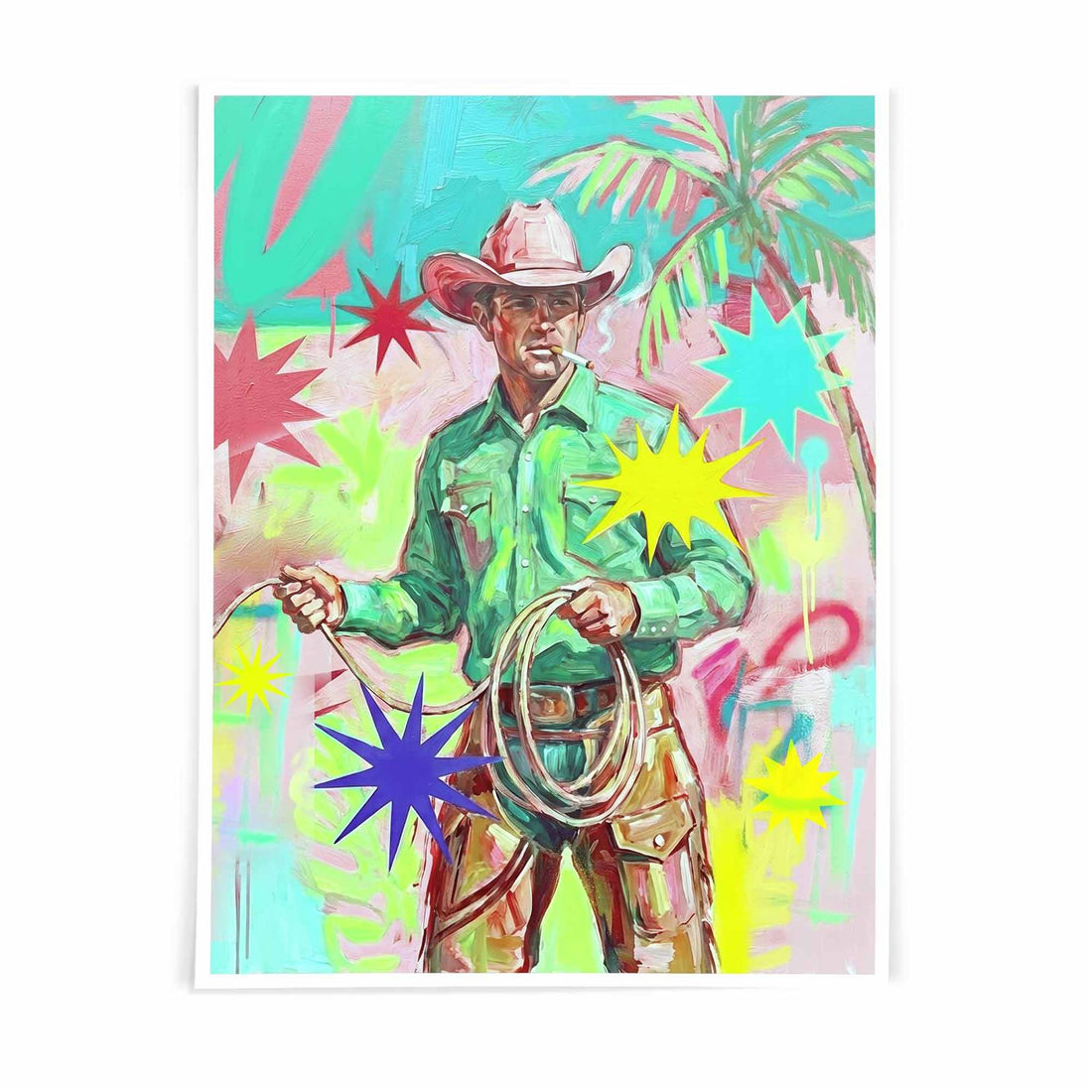 Afterhours Gallery - Cowboy Pop Wall Art Print Pink and Green - Black Frame