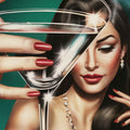 After Hours Poster airbrush art, luxury decor, 80s glam print, vogue inspired artwork, martini cocktail poster detail