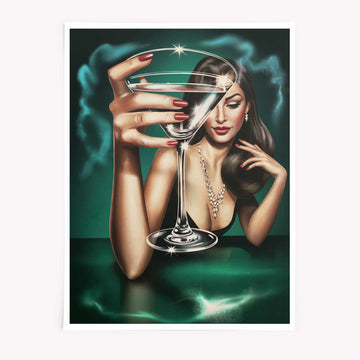 After Hours Poster airbrush art, luxury decor, 80s glam print, vogue inspired artwork, martini cocktail poster