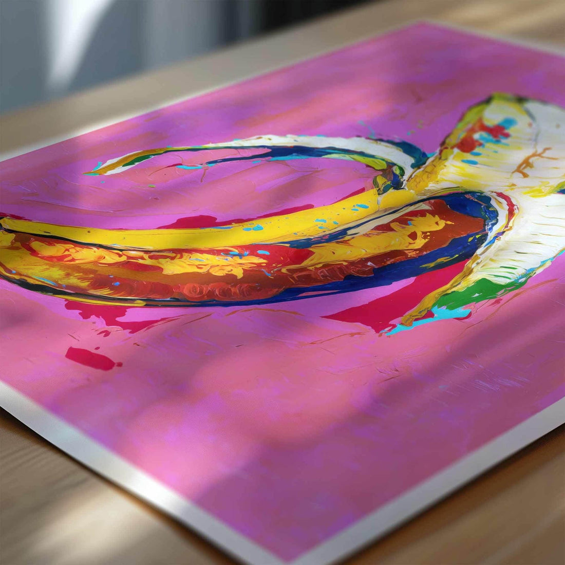 Close-up of colourful textured banana artwork