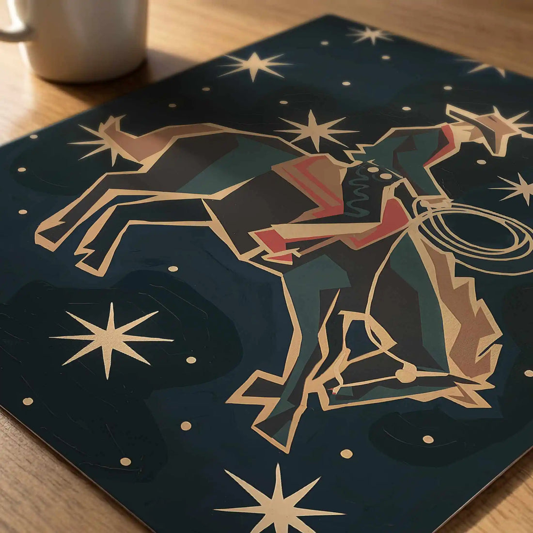 Modern cowboy wall decor with glowing desert night sky