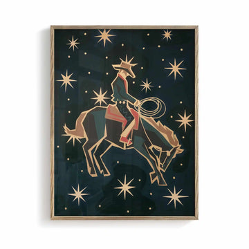 Modern cowboy wall decor with glowing desert night sky