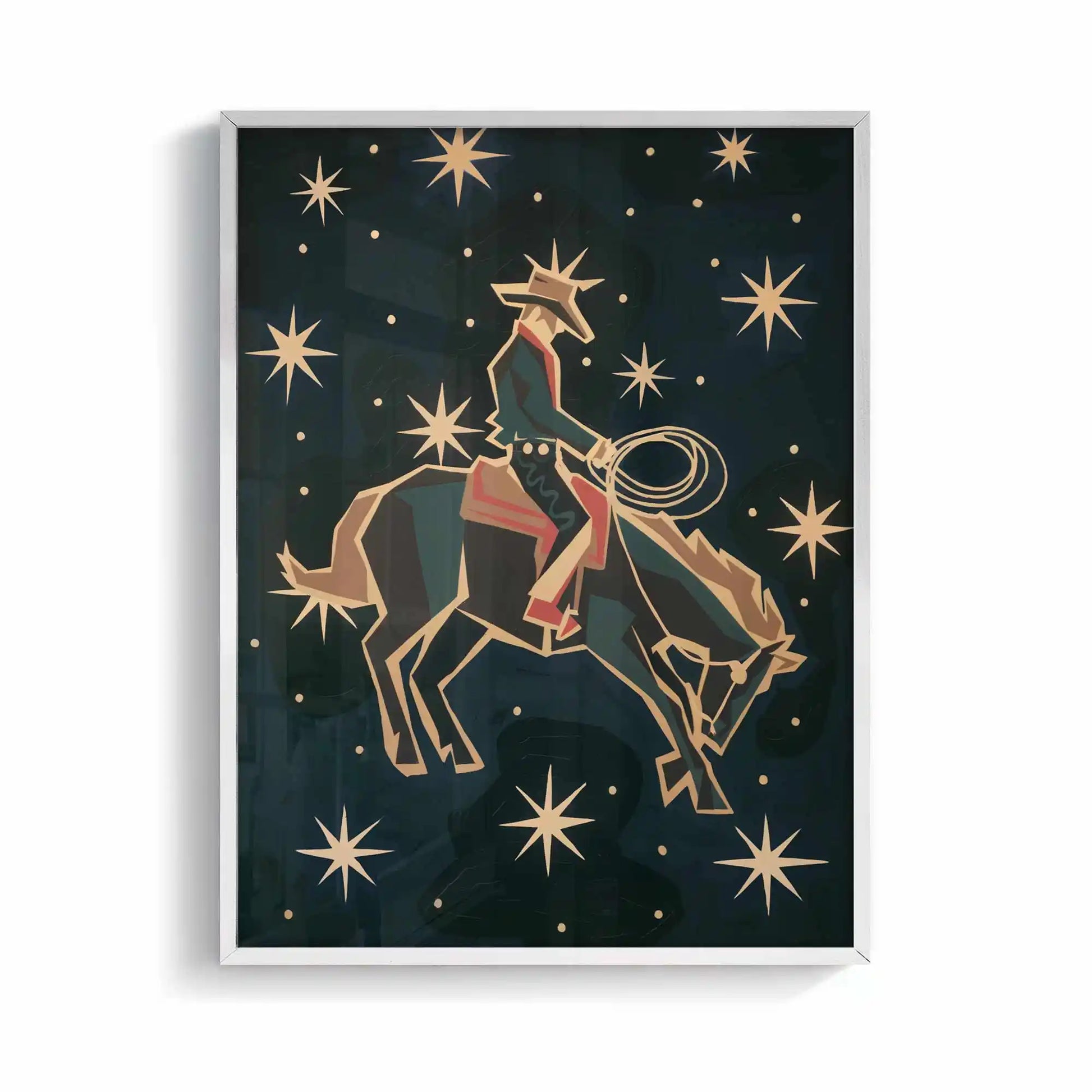 Retro western rodeo framed poster in midnight blue colour palette