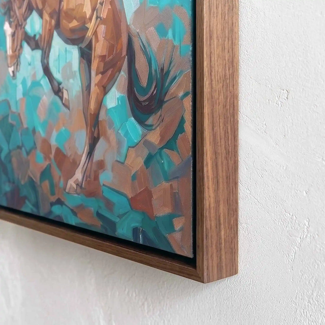 Rustic moonlit rodeo western cowboy framed canvas wall art abstract horse artwork - Afterhours Gallery