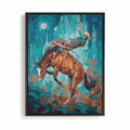 Rustic moonlit rodeo western cowboy framed canvas wall art abstract horse artwork - Afterhours Gallery