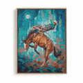 Rustic moonlit rodeo western cowboy framed canvas wall art abstract horse artwork - Afterhours Gallery