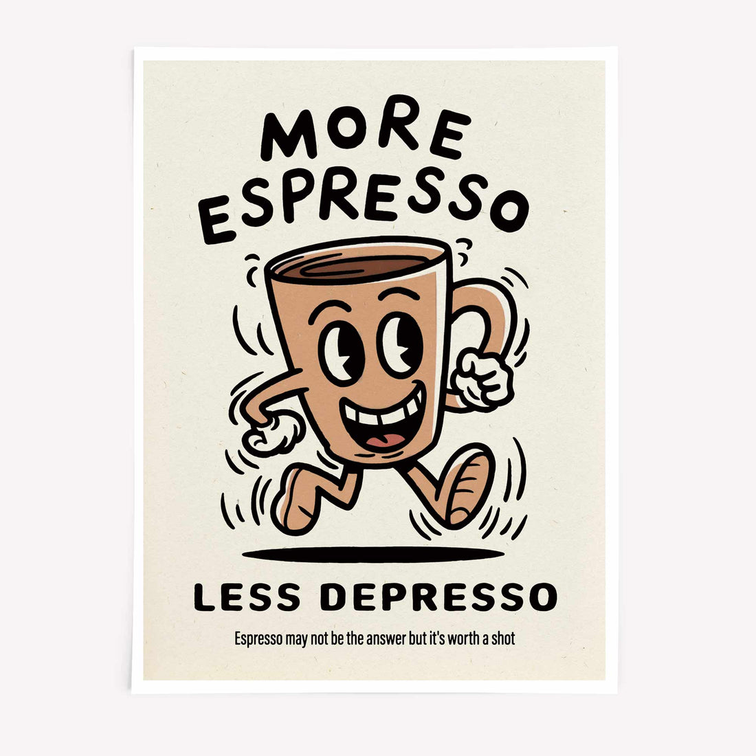 More Espresso Less Depresso framed wall art print in kitchen