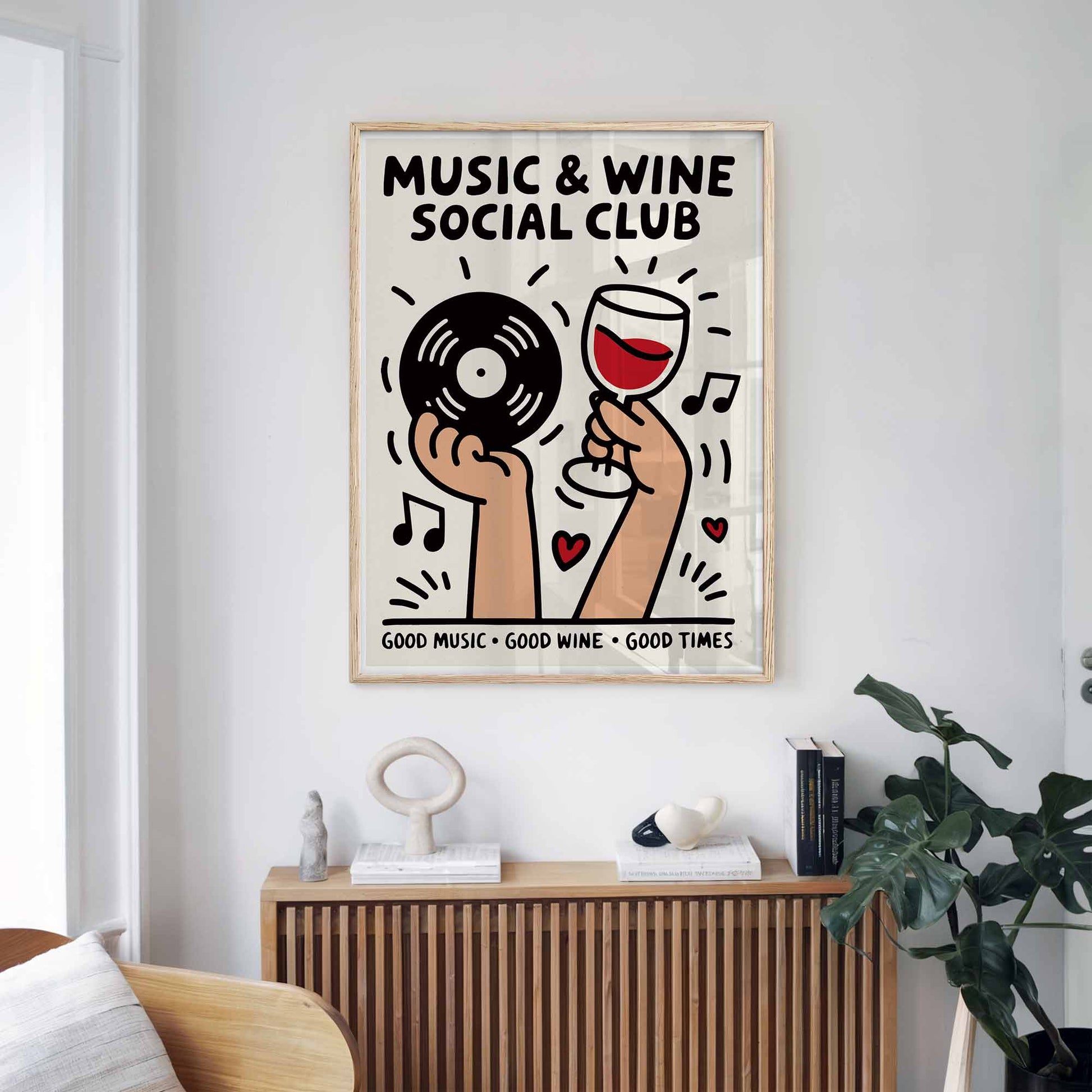 trendy vinyl and wine poster 