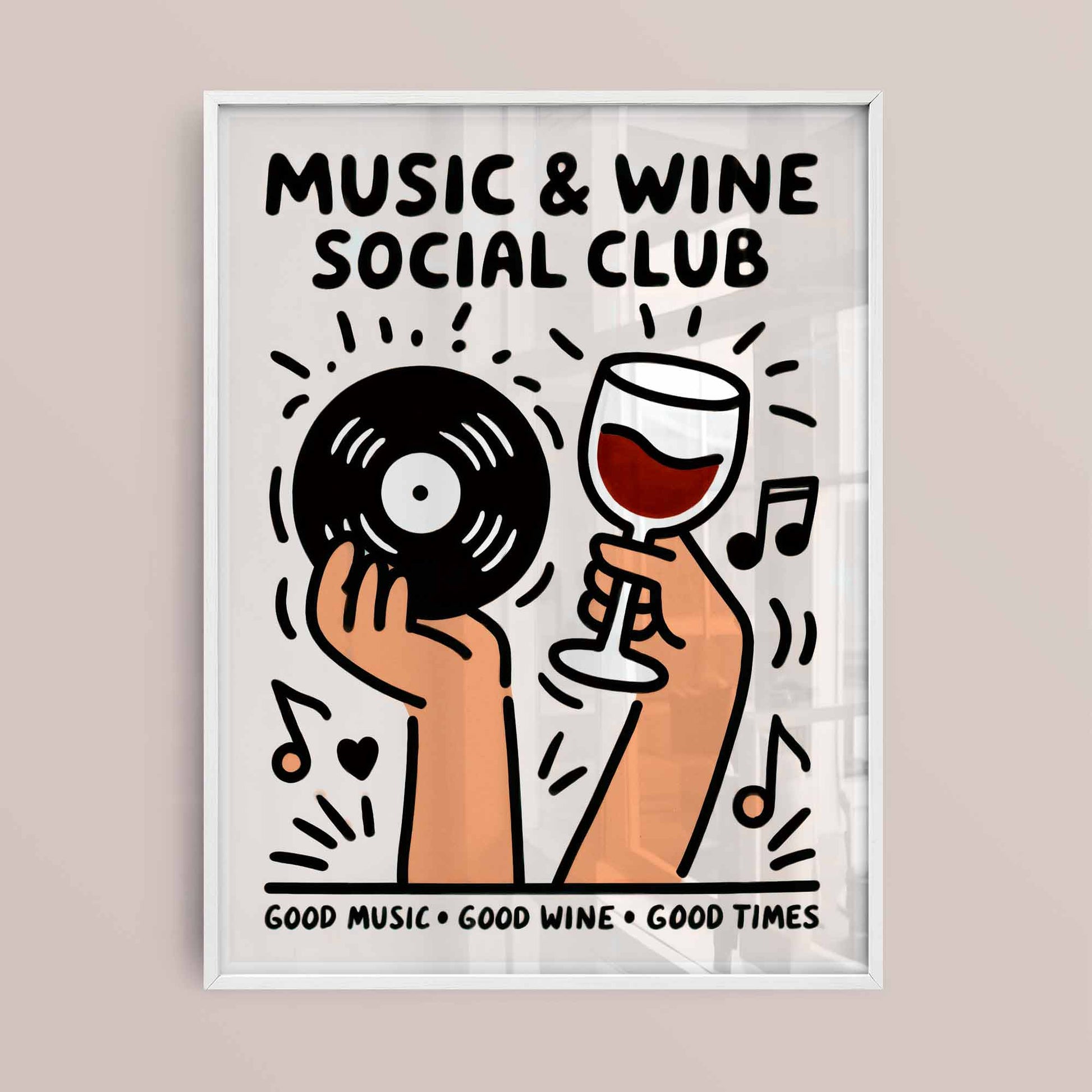 Framed retro wine and vinyl wall art