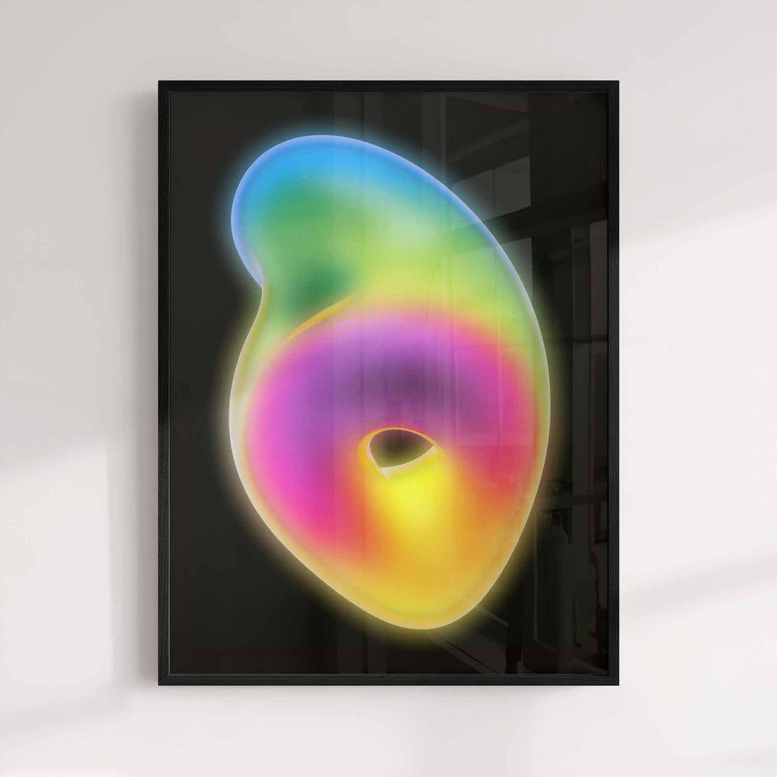 Neon Form Abstract Wall Art Print, Glowing Biomorphic Neon Artwork, Modern Aura Gradient Art for Contemporary Interiors