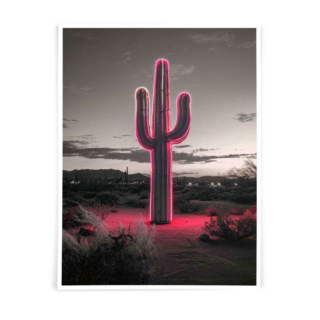 Neon Saguaro neon cactus art print in black frame with a bold contemporary finish