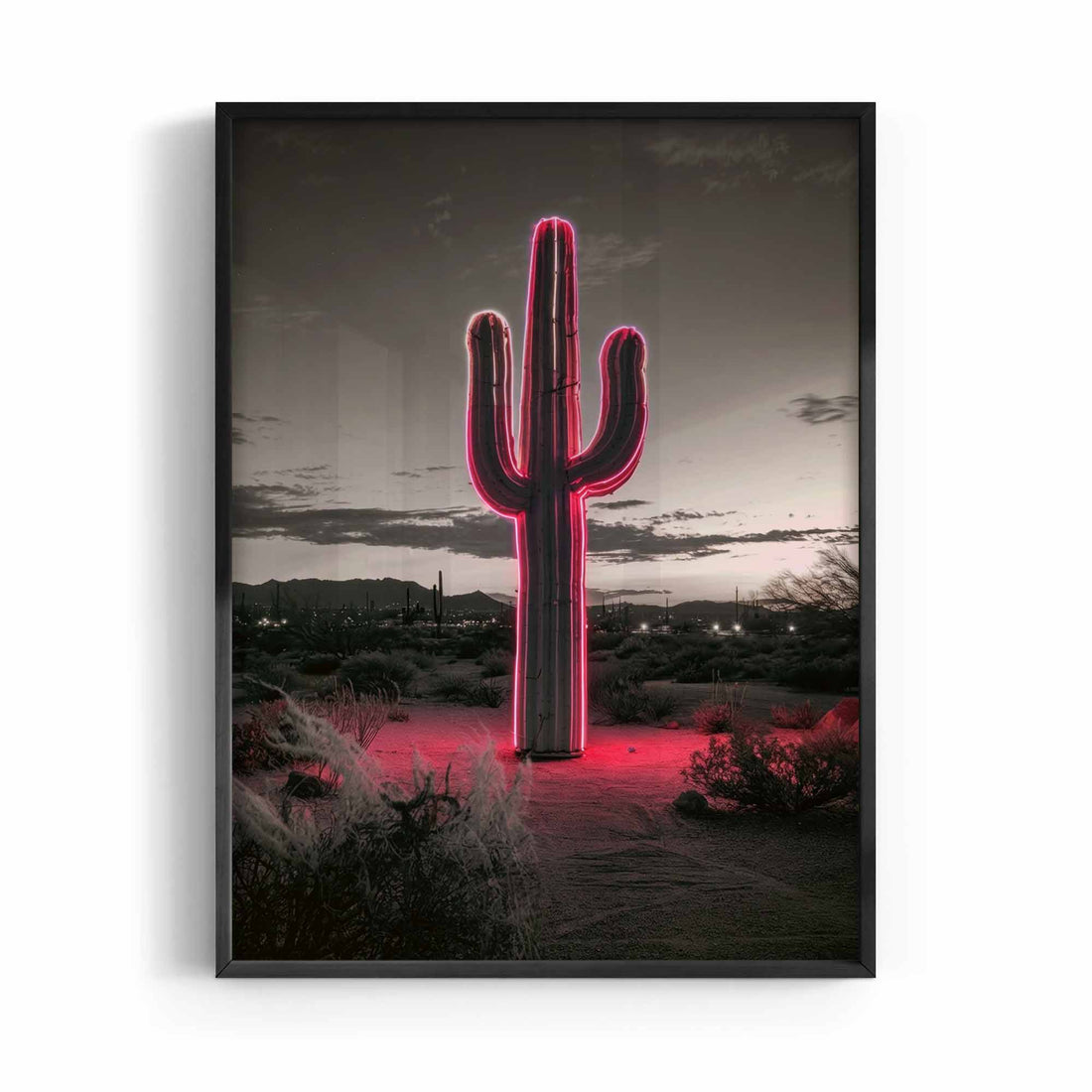Neon Saguaro neon cactus art print in black frame with a bold contemporary finish